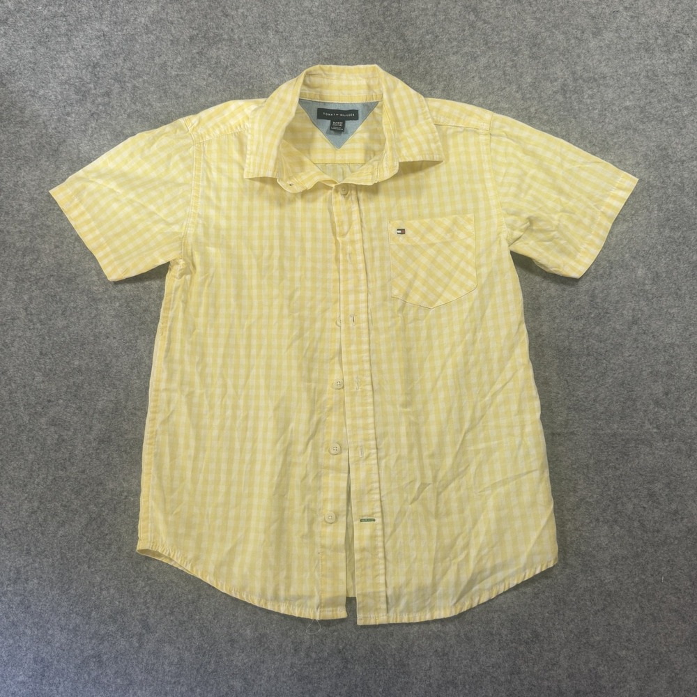 Tommy Hilfiger Gingham‎ Button Down M 12/14 Yellow Short Sleeve Cotton